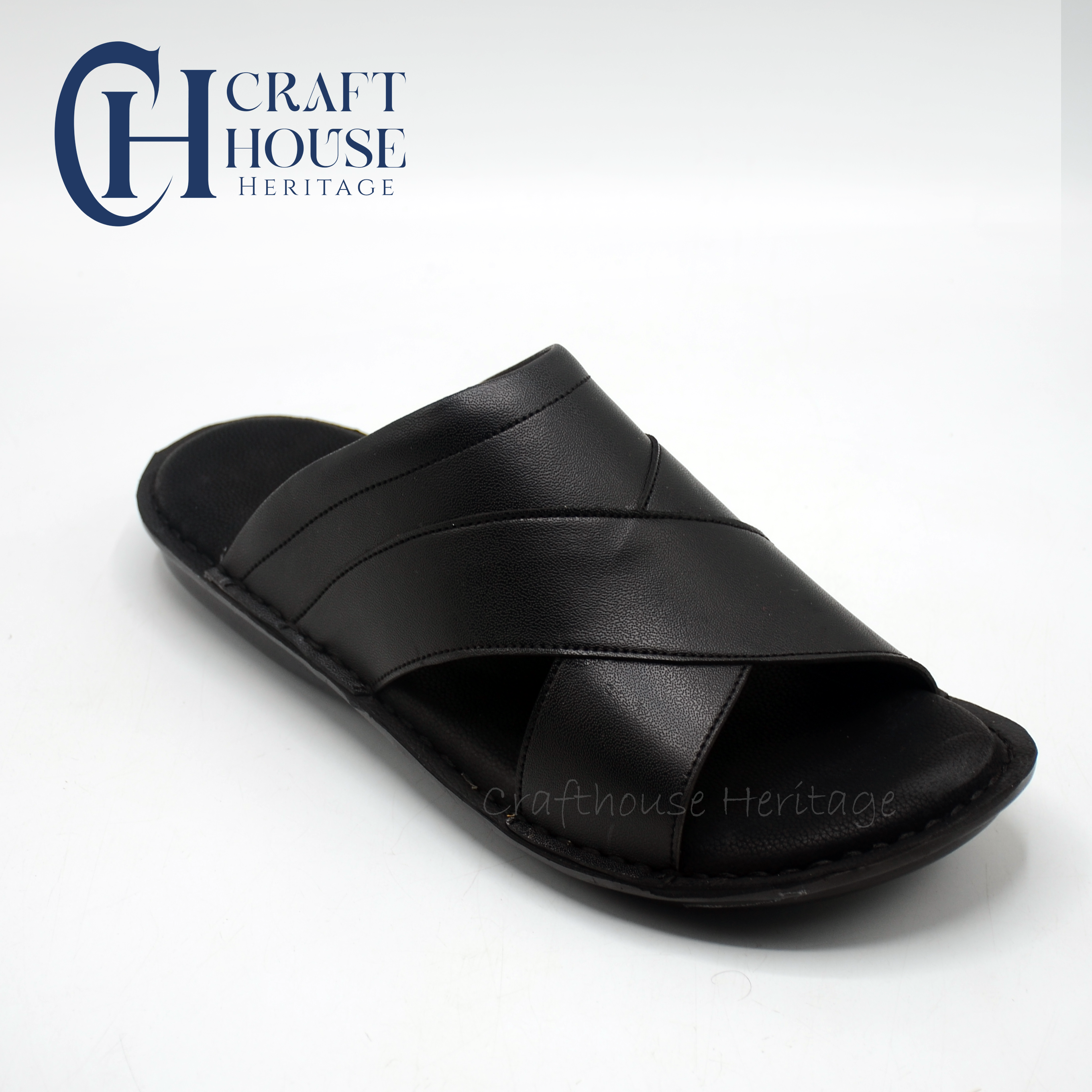 Handmade Leather Medicated Slippers for Men – Soft Sole Comfortable Daily Wear - D3 Black