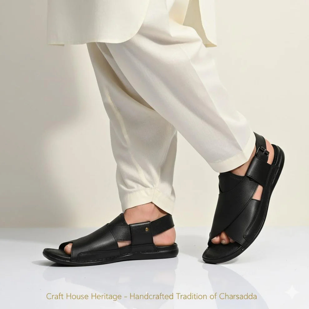 Handmade Medicated Peshawari Chappal for Men -D4 Black
