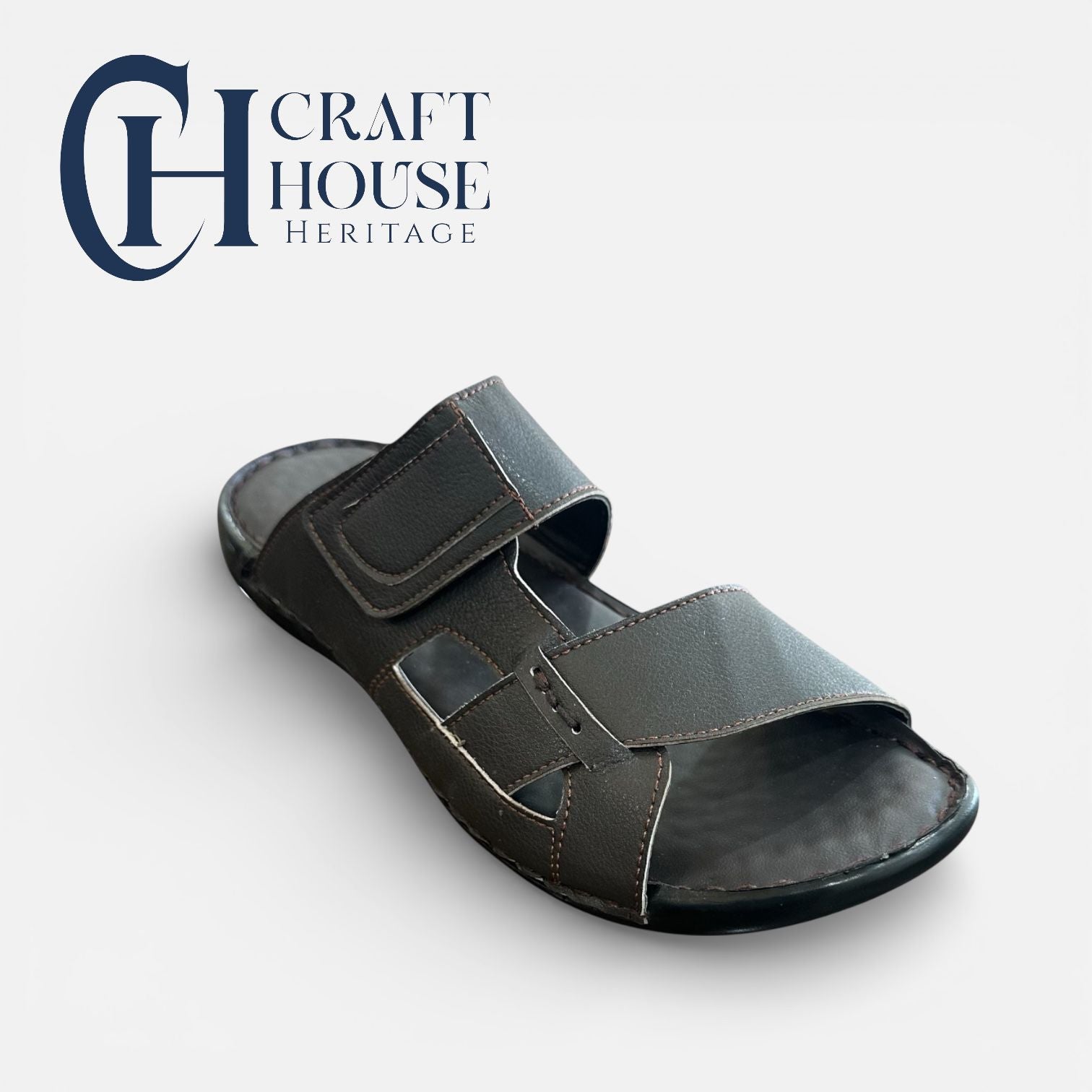 Handmade Medicated Slippers for Men – Black | Foam Padded Sole | Waterproof | Hand Stitched-D2