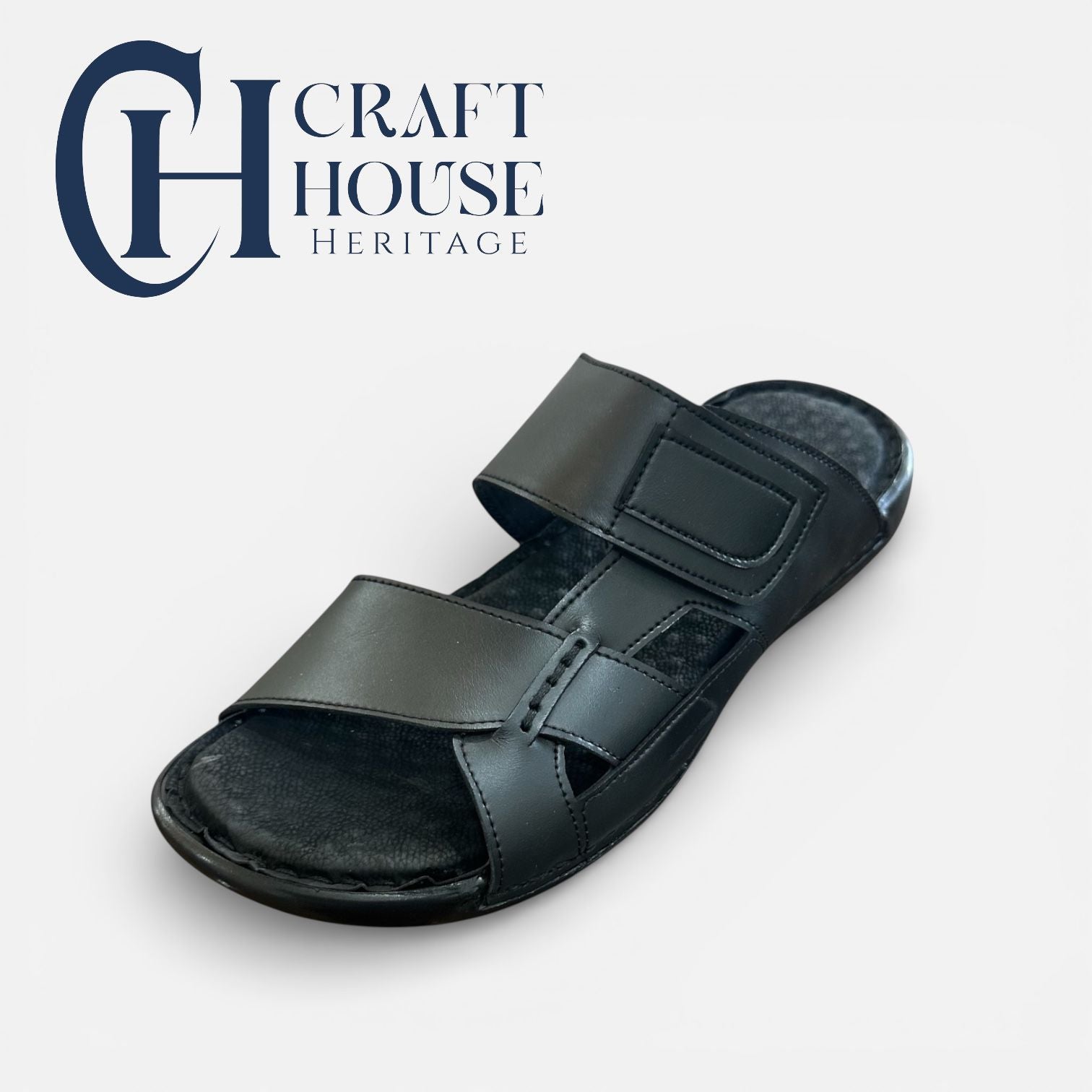 Handmade Medicated Slippers for Men – Black | Foam Padded Sole | Waterproof | Hand Stitched-D2