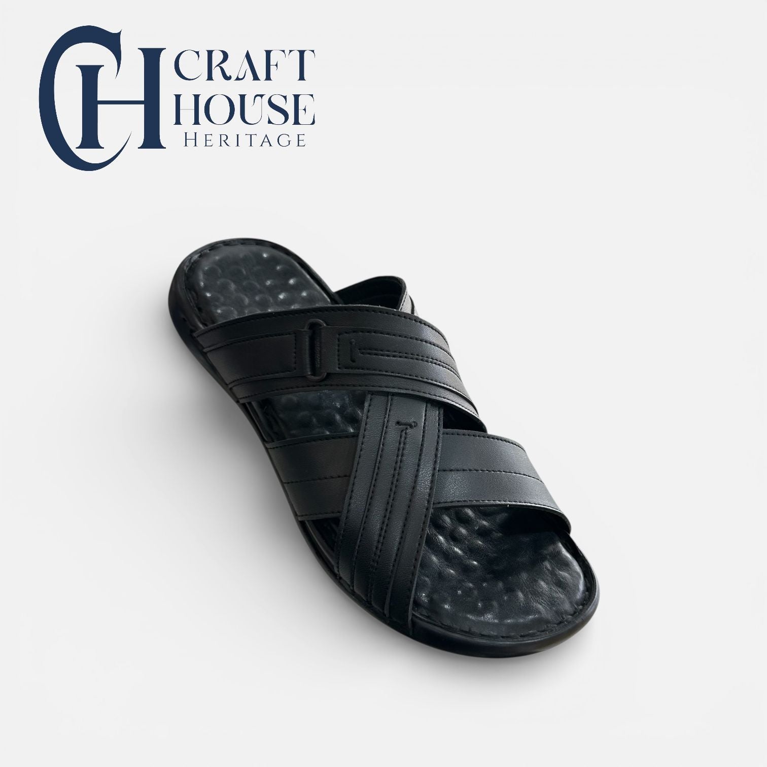 Handmade Medicated Slippers for Men – Black | Foam Padded Sole | Waterproof | Hand Stitched
